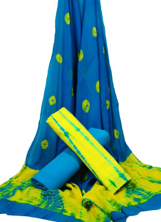 Pure Cotton Hand Block Printed Unstitched Suit With Chiffon Dupatta - JBGC43