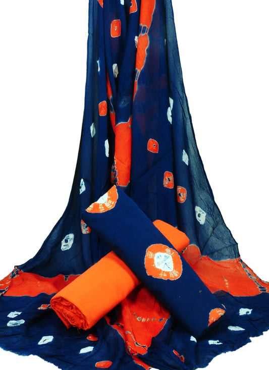 Cotton Unstitched Hand Block Printed Suit With Chiffon Dupatta - JBGC42