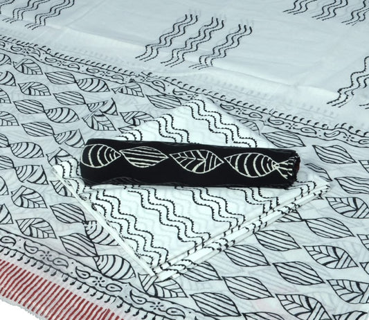 Pure Cotton Hand Block Printed Unstitched Salwar Suit Set With Cotton/Mulmul Dupatta - JBG222