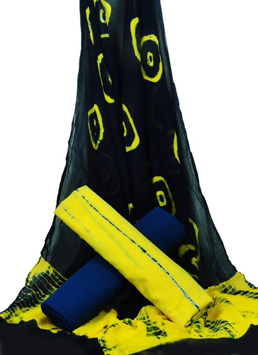 Hand Block Printed Pure Cotton Unstitched Suit With Chiffon Dupatta - JBGC38