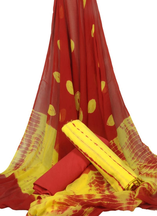 Cotton Unstitched Hand Block Printed Suit With Chiffon Dupatta - JBGC36