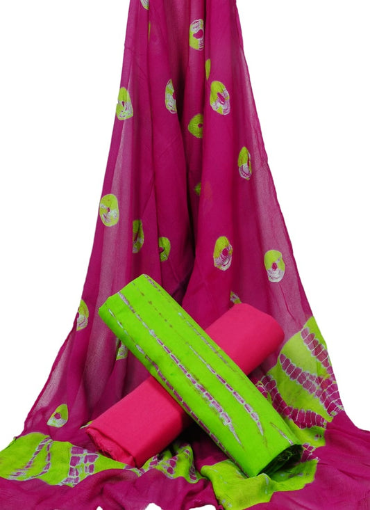 Hand Block Printed Pure Cotton Unstitched Suit With Chiffon Dupatta - JBGC35
