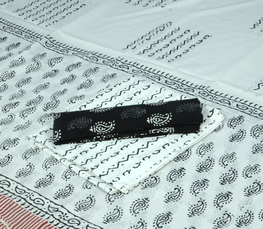 Hand Block Cotton Unstitched Salwar Suit With Cotton/Mulmul Dupatta - JBG221
