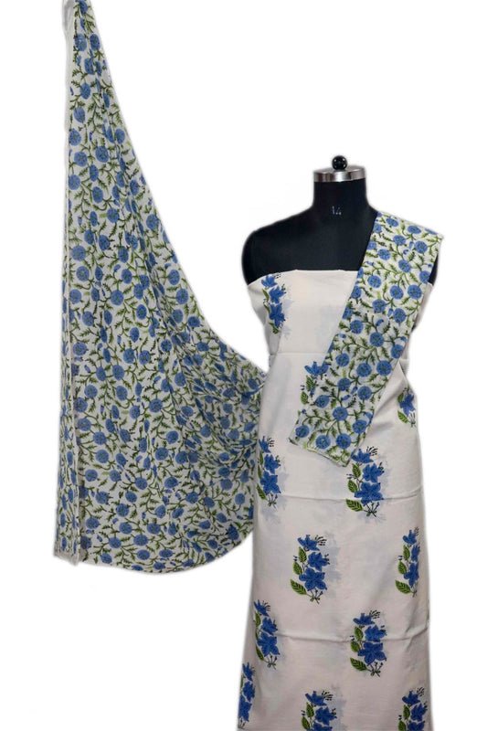 Floral Block Print Salwar suits with Mulmul Dupatta - JB316