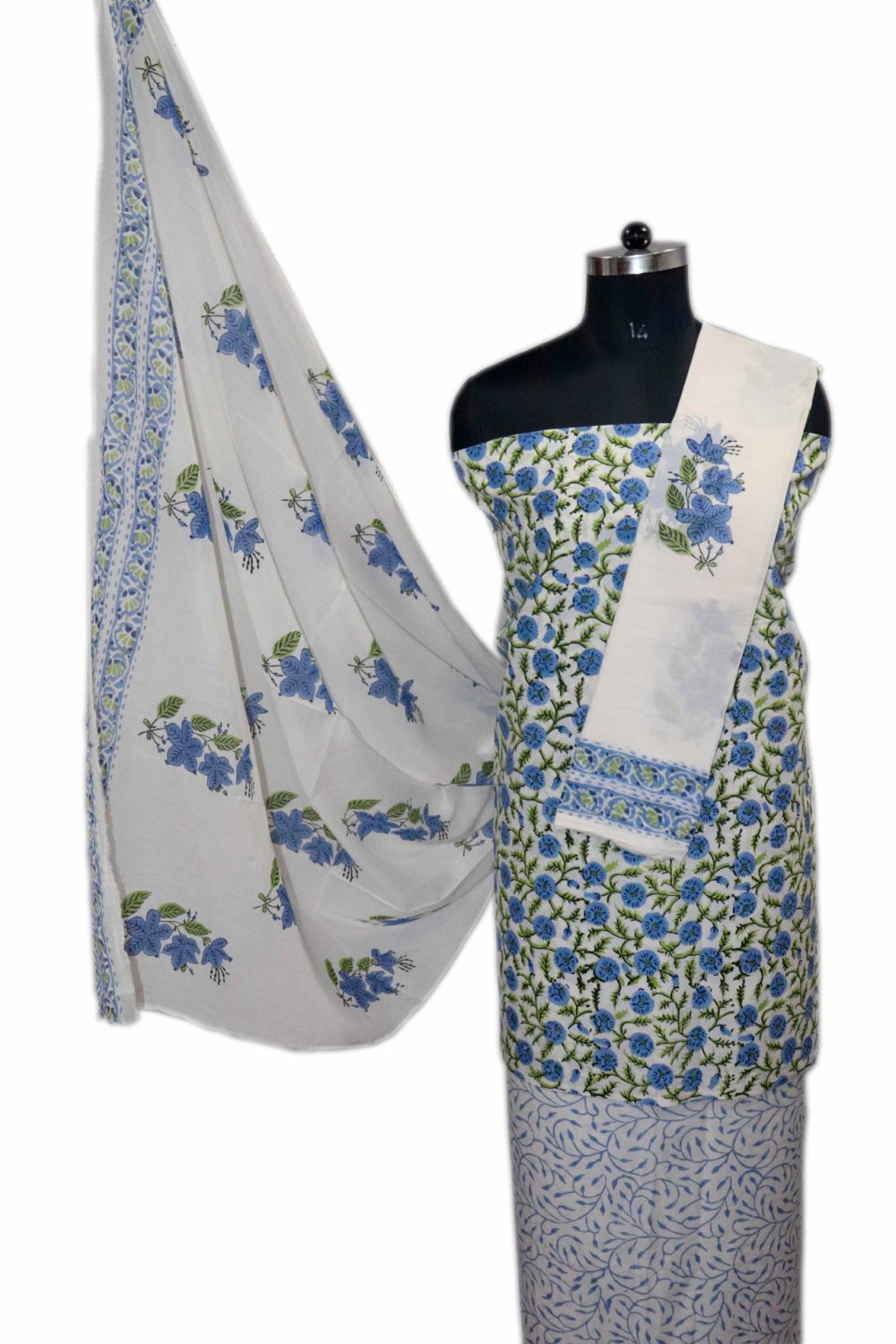 Floral Block Print Salwar suits with Mulmul Dupatta - JB317