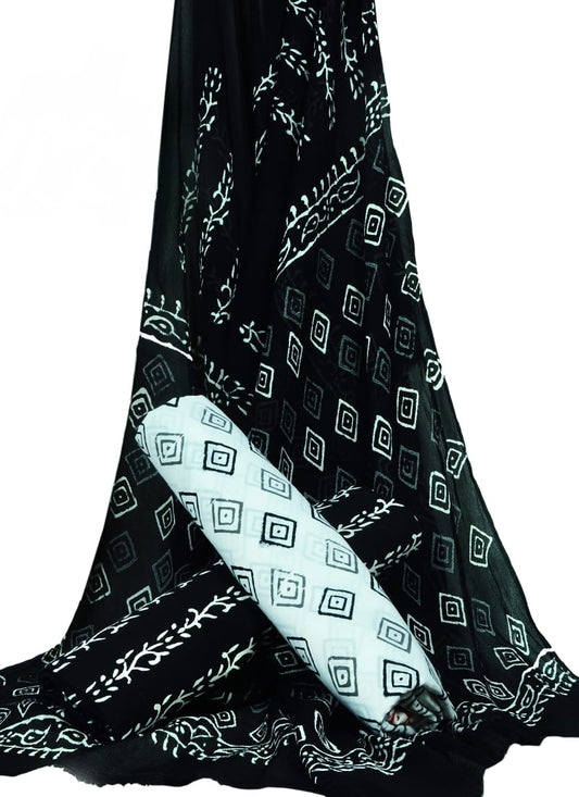 Pure Cotton Hand Block Printed Unstitched Suit With Chiffon Dupatta - JBGC153