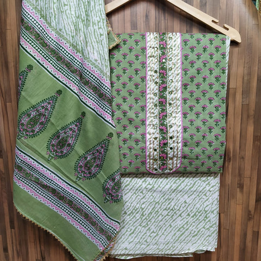 Small Buti Print Floral Cotton Hand Block Printed Gota Patti Suits with Cotton Dupatta- JBXGP86