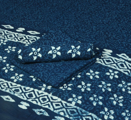 Pure Cotton Hand Block Printed Unstitched Salwar Suit Set With Cotton/Mulmul Dupatta - JBG233