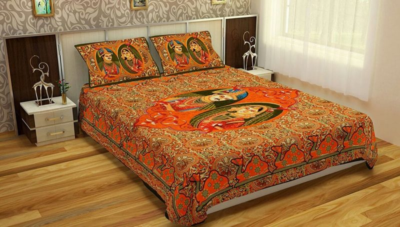 Orange Maharaja Cotton Double Bedsheet With Pillow Covers