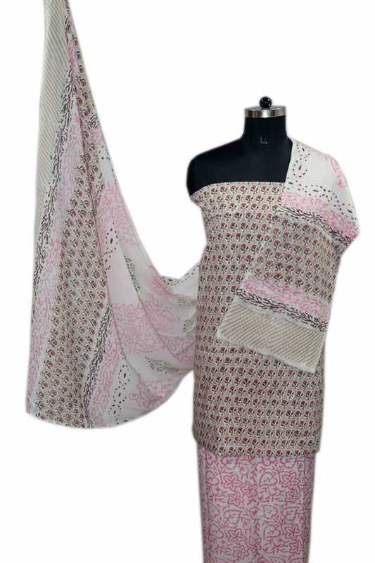 Floral Block Print Salwar suits with Mulmul Dupatta - JB319