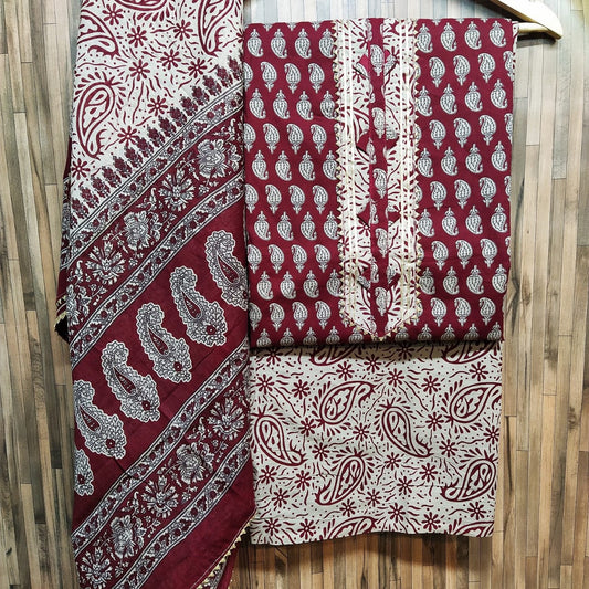 Small Buti Print Floral Cotton Hand Block Printed Gota Patti Suits with Cotton Dupatta- JBXGP85