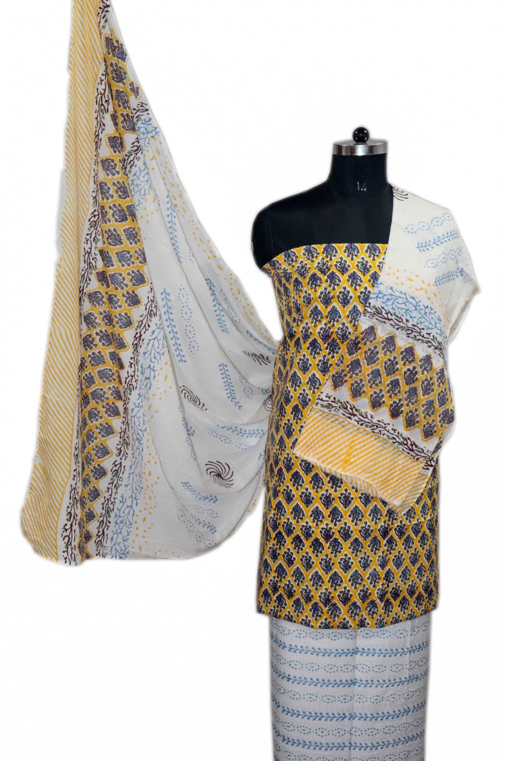 Floral Block Print Salwar suits with Mulmul Dupatta - JB320