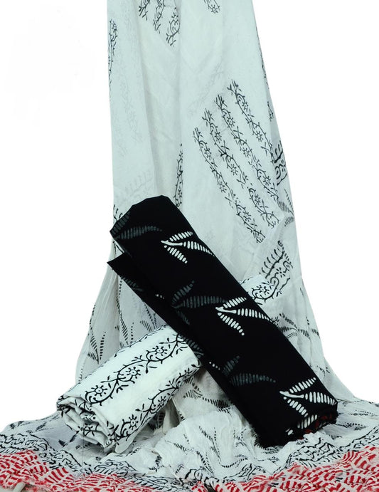 Pure Cotton Hand Block Printed Unstitched Suit With Chiffon Dupatta - JBGC150