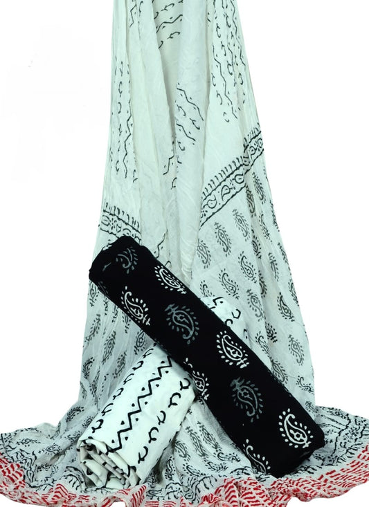 Hand Block Printed Pure Cotton Unstitched Suit With Chiffon Dupatta - JBGC149