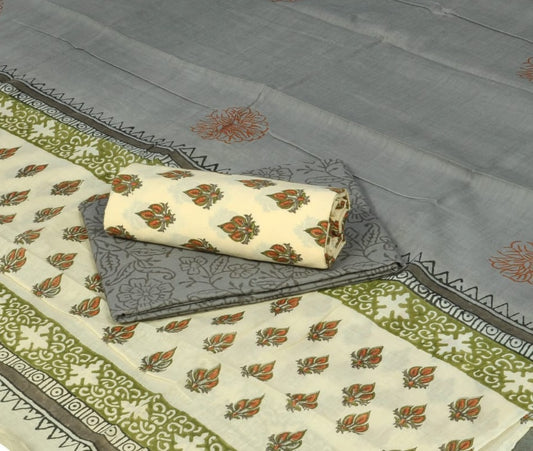 Pure Cotton Hand Block Printed Unstitched Salwar Suit Set With Cotton/Mulmul Dupatta - JBG212