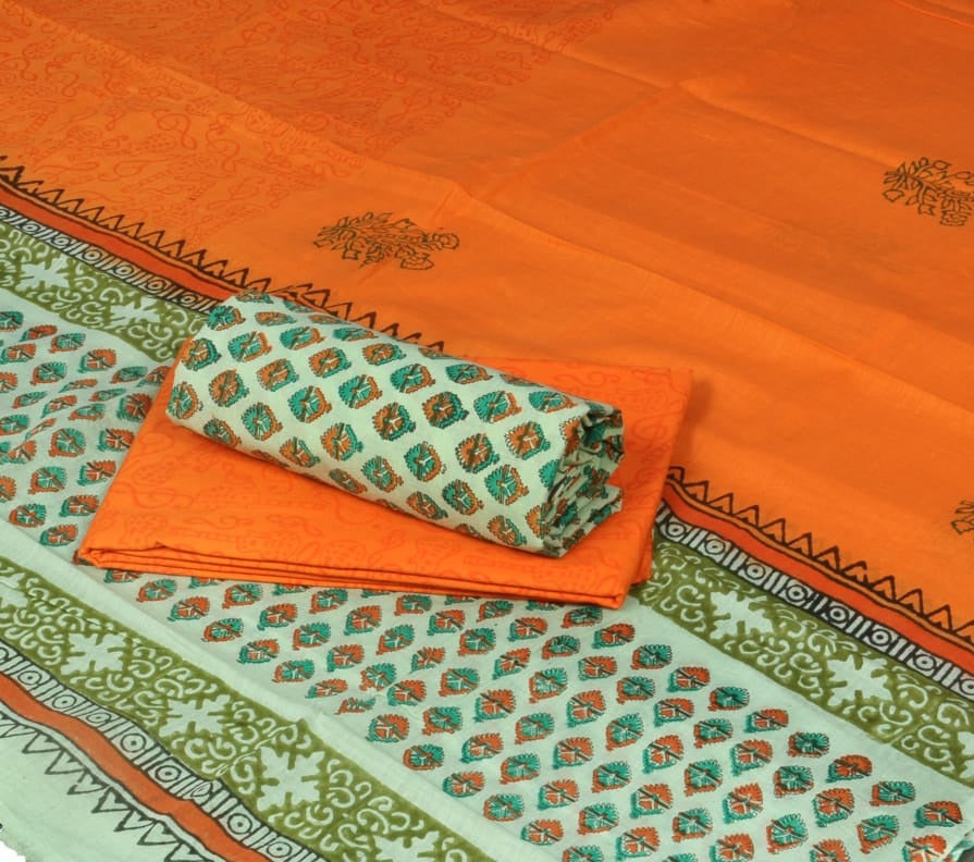 Hand Block Cotton Unstitched Salwar Suit With Cotton/Mulmul Dupatta - JBG211