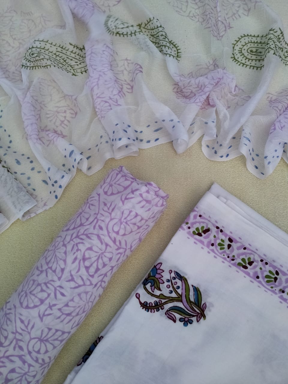 Cotton Hand block print salwar suit with chiffon dupatta - JB99