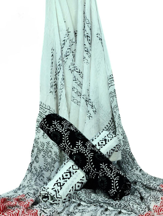 Pure Cotton Hand Block Printed Unstitched Suit With Chiffon Dupatta - JBGC145