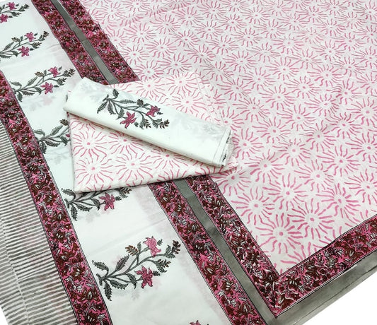 Pure Cotton Hand Block Printed Unstitched Salwar Suit Set With Cotton/Mulmul Dupatta - JBG206