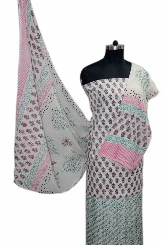 Floral Block Print Salwar suits with Mulmul Dupatta - JB306