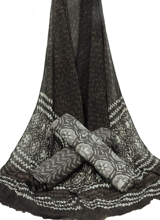 Hand Block Printed Pure Cotton Unstitched Suit With Chiffon Dupatta - JBGC141