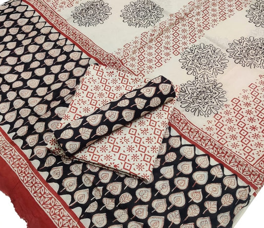 Pure Cotton Hand Block Printed Unstitched Salwar Suit Set With Cotton/Mulmul Dupatta - JBG200