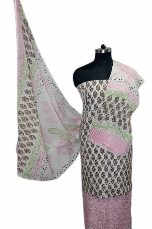 Floral Block Print Salwar suits with Mulmul Dupatta - JB307