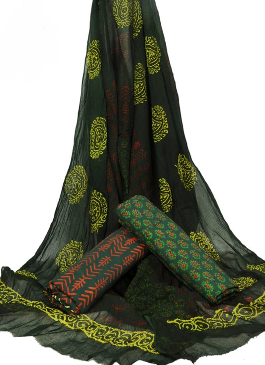 Cotton Unstitched Hand Block Printed Suit With Chiffon Dupatta - JBGC130