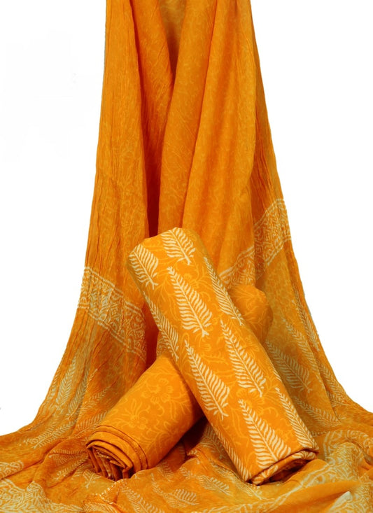 Pure Cotton Hand Block Printed Unstitched Suit With Chiffon Dupatta - JBGC128