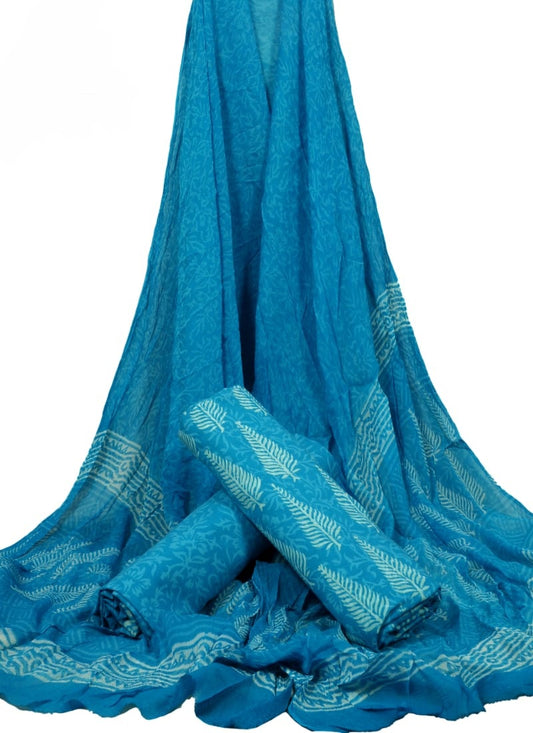 Hand Block Printed Pure Cotton Unstitched Suit With Chiffon Dupatta - JBGC126