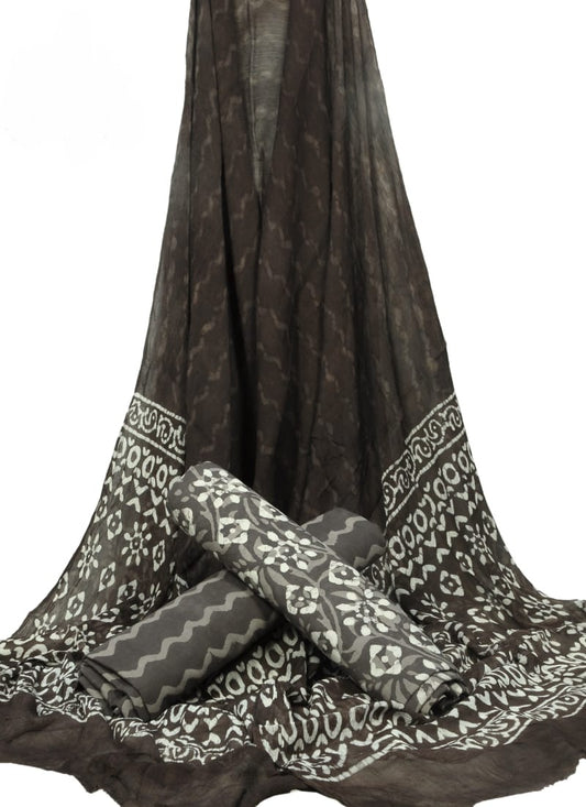 Cotton Unstitched Hand Block Printed Suit With Chiffon Dupatta - JBGC124