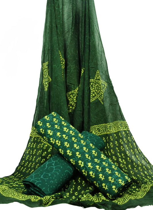 Hand Block Printed Pure Cotton Unstitched Suit With Chiffon Dupatta - JBGC123