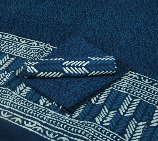 Hand Block Printed Pure Cotton Unstitched Salwar Suit Set With Cotton/Mulmul Dupatta - JBG230