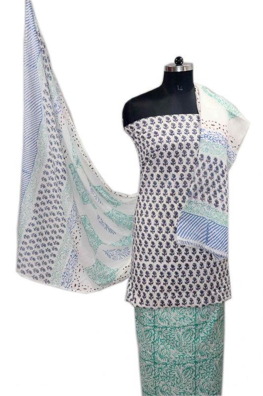Floral Block Print Salwar suits with Mulmul Dupatta - JB308
