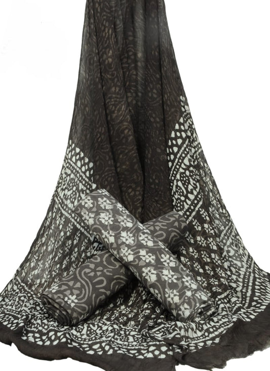 Cotton Unstitched Hand Block Printed Suit With Chiffon Dupatta - JBGC121