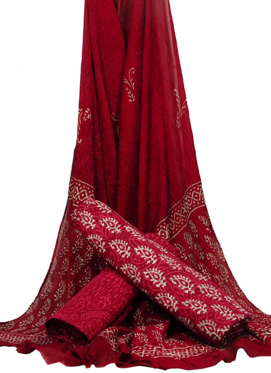 Pure Cotton Hand Block Printed Unstitched Suit With Chiffon Dupatta - JBGC119