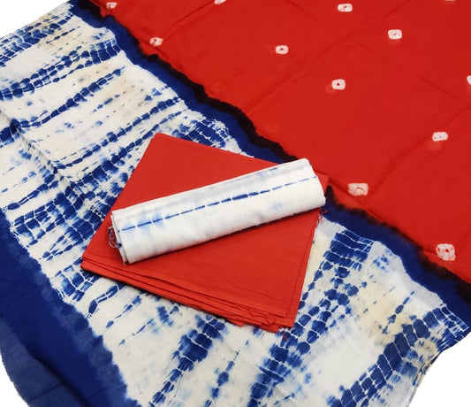 Hand Block Printed Pure Cotton Unstitched Salwar Suit Set With Cotton/Mulmul Dupatta - JBG186