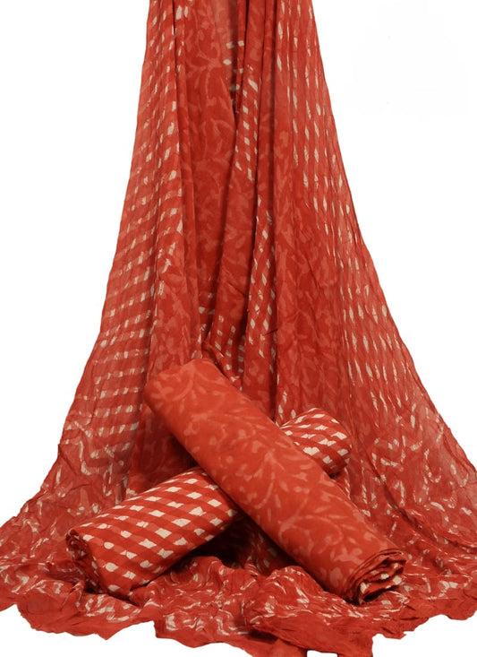Hand Block Printed Pure Cotton Unstitched Suit With Chiffon Dupatta - JBGC117