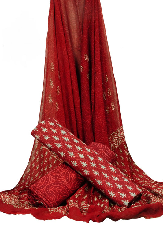 Pure Cotton Hand Block Printed Unstitched Suit With Chiffon Dupatta - JBGC116