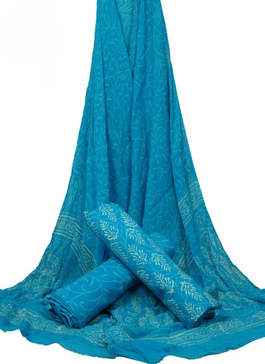 Pure Cotton Hand Block Printed Unstitched Suit With Chiffon Dupatta - JBGC113