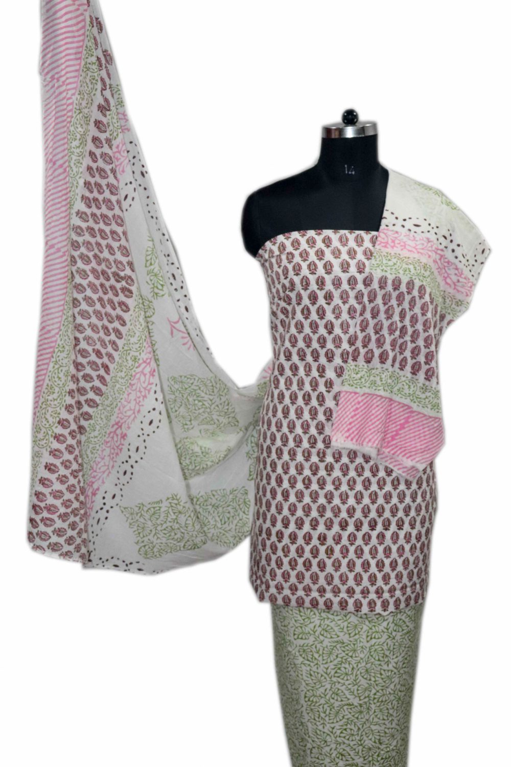 Floral Block Print Salwar suits with Mulmul Dupatta - JB309