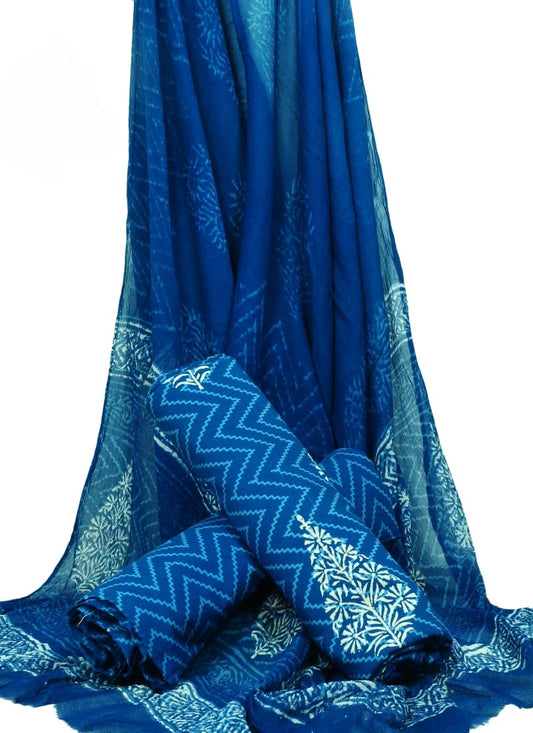 Pure Cotton Hand Block Printed Unstitched Suit With Chiffon Dupatta - JBGC110