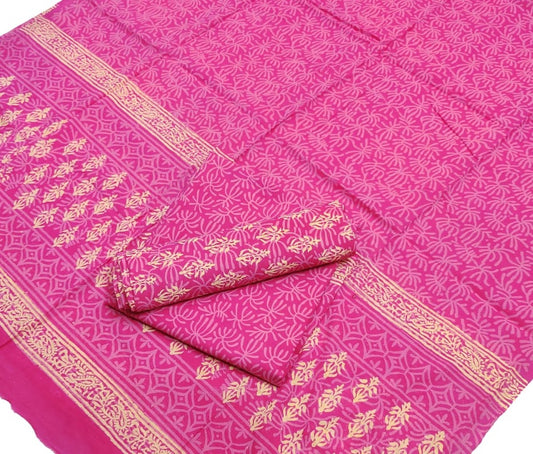 Pure Cotton Hand Block Printed Unstitched Salwar Suit Set With Cotton/Mulmul Dupatta - JBG179