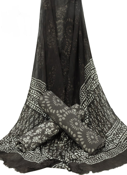 Cotton Unstitched Hand Block Printed Suit With Chiffon Dupatta - JBGC109