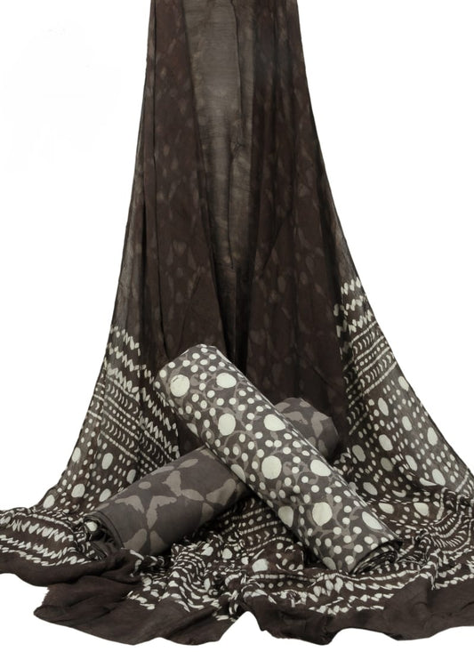 Hand Block Printed Pure Cotton Unstitched Suit With Chiffon Dupatta - JBGC108