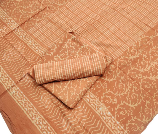 Hand Block Cotton Unstitched Salwar Suit With Cotton/Mulmul Dupatta - JBG178