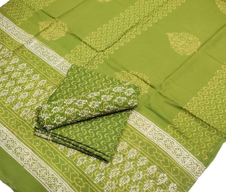 Hand Block Cotton Unstitched Salwar Suit With Cotton/Mulmul Dupatta - JBG175
