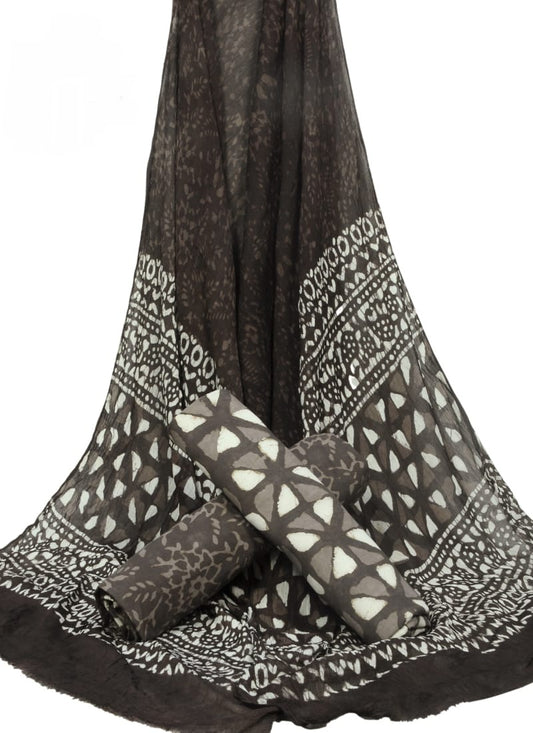 Hand Block Printed Pure Cotton Unstitched Suit With Chiffon Dupatta - JBGC105