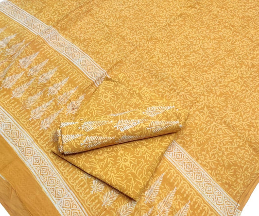 Pure Cotton Hand Block Printed Unstitched Salwar Suit Set With Cotton/Mulmul Dupatta - JBG174