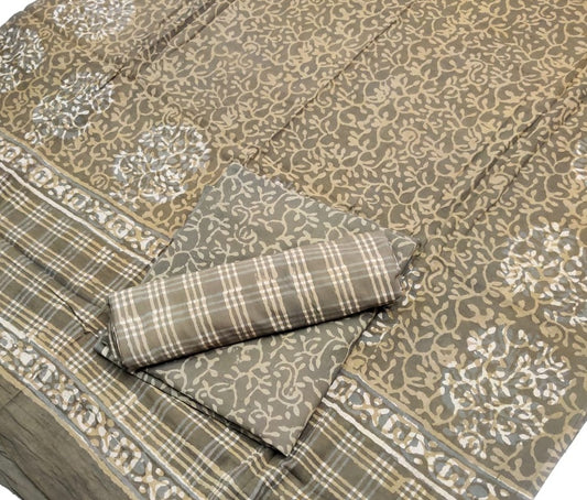 Hand Block Printed Pure Cotton Unstitched Salwar Suit Set With Cotton/Mulmul Dupatta - JBG173